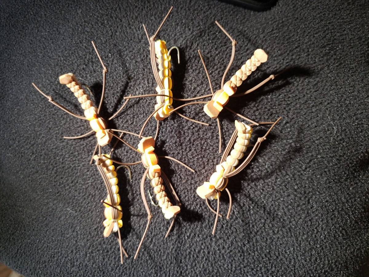 Fly Fishing Artificial Flies Size 6 Hopper Bait Brown and Golden