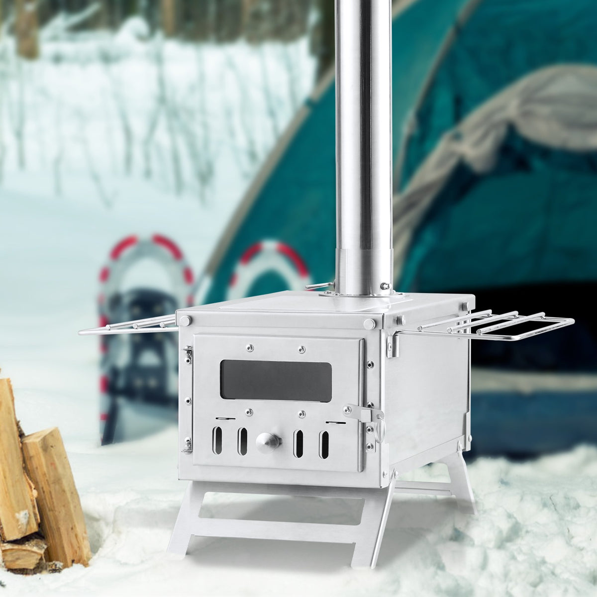 Portable Wood Stove for Camping and Outdoor Cooking with BBQ Plate