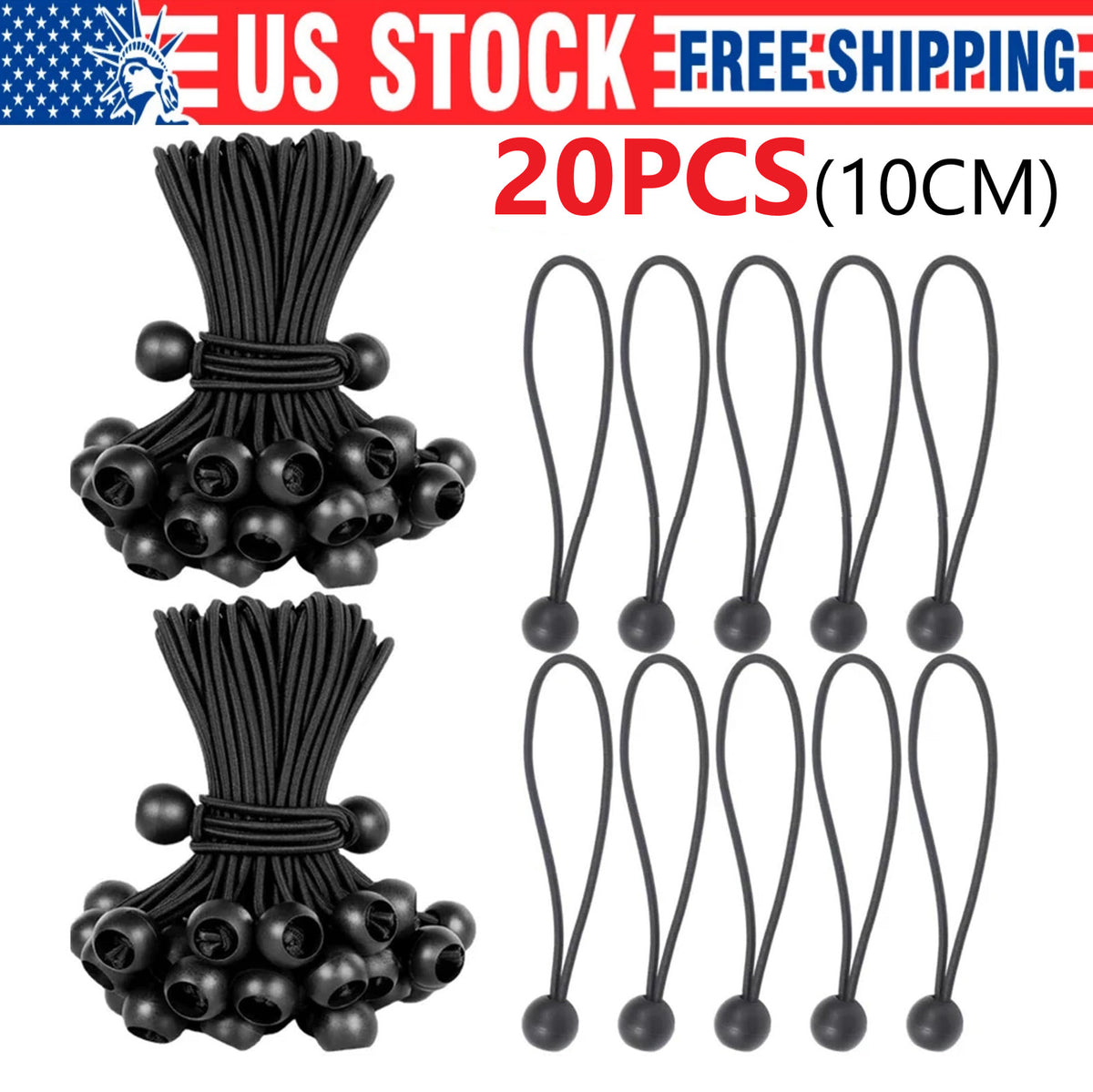 20Pcs 4-Inch Black Bungee Cord Tie Downs for Tarps Camping and Outdoor Use
