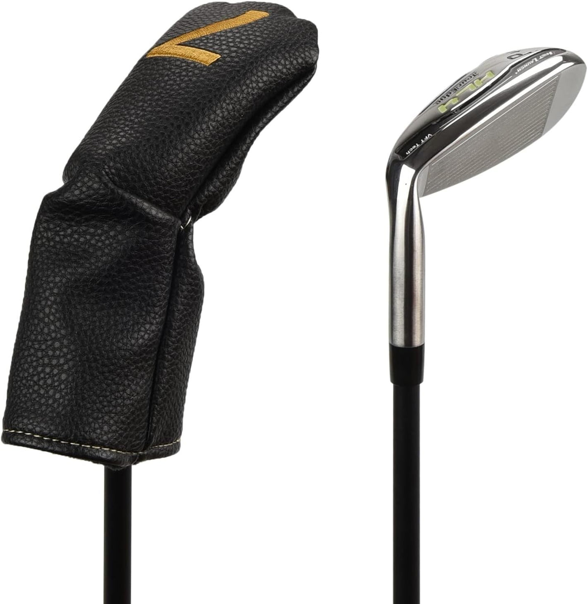 Golf Iron Head Covers Set - Black Hybrid Club Protectors with Large Gold Numbers