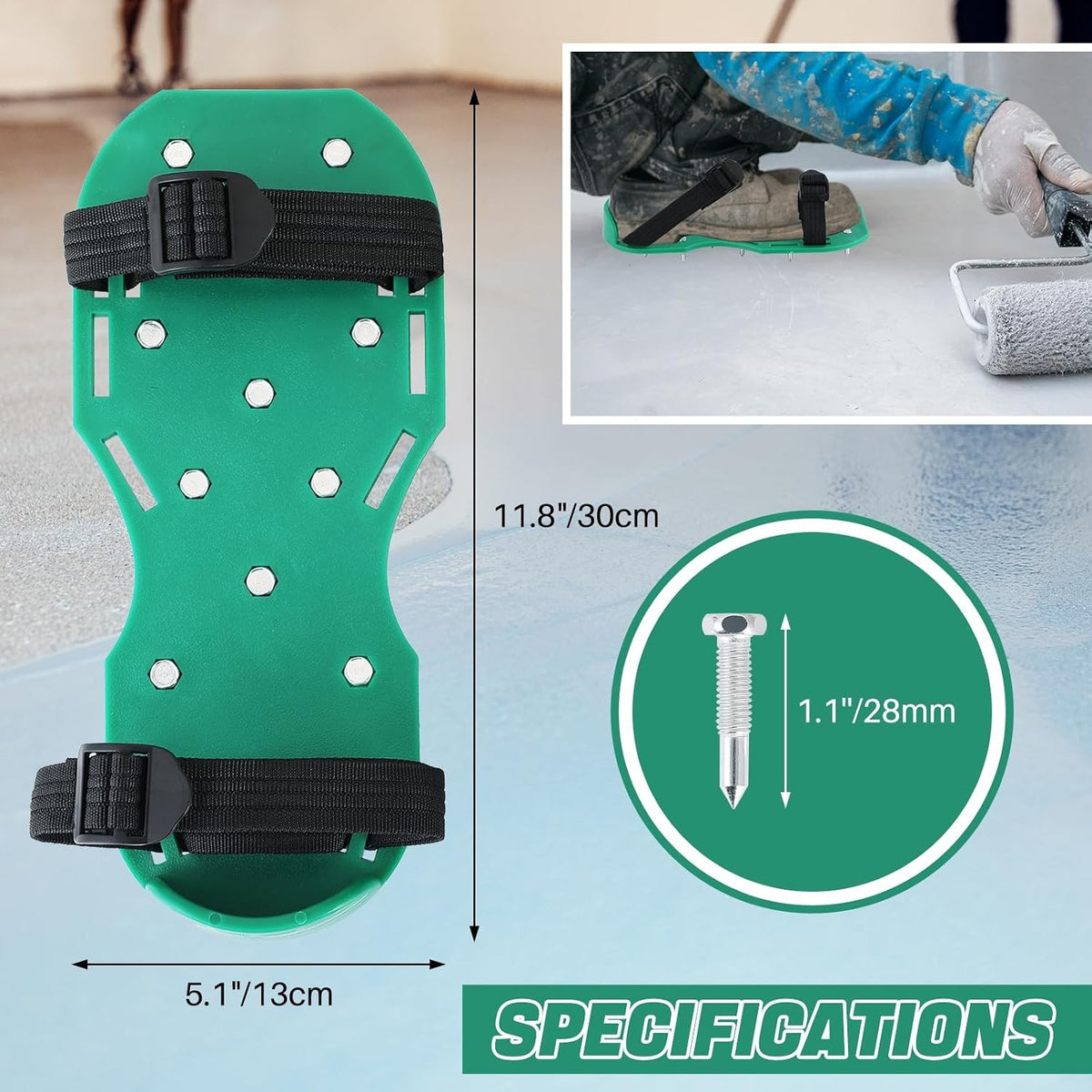 Epoxy Floor Spiked Shoes for Concrete & Resin Work - 1 Pair, Green