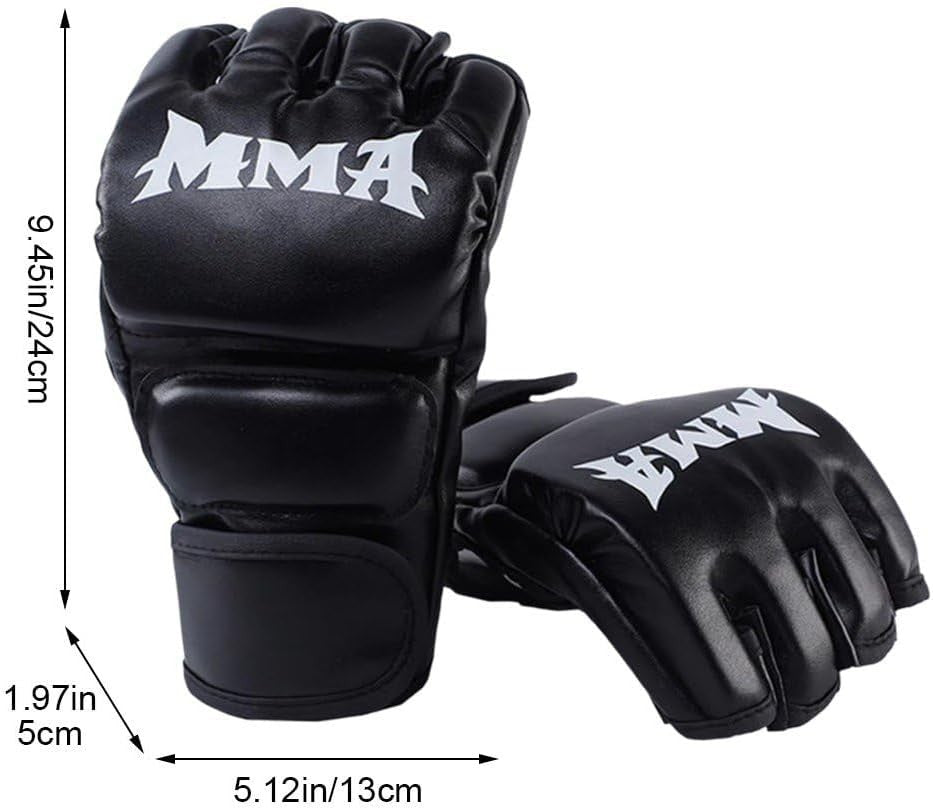 Adult Boxing Gloves PU Leather Half Finger Fight Gear - Black