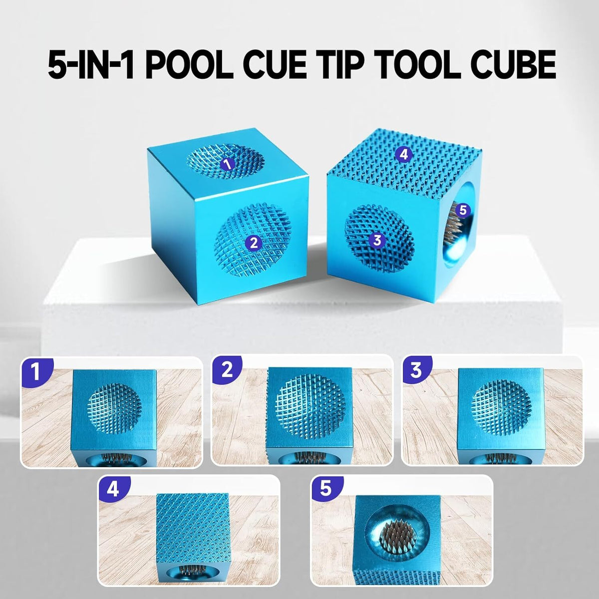 5-in-1 Pool Cue Tip Tool Cube – Scuff, Shape, Aerator & Pin Accessory