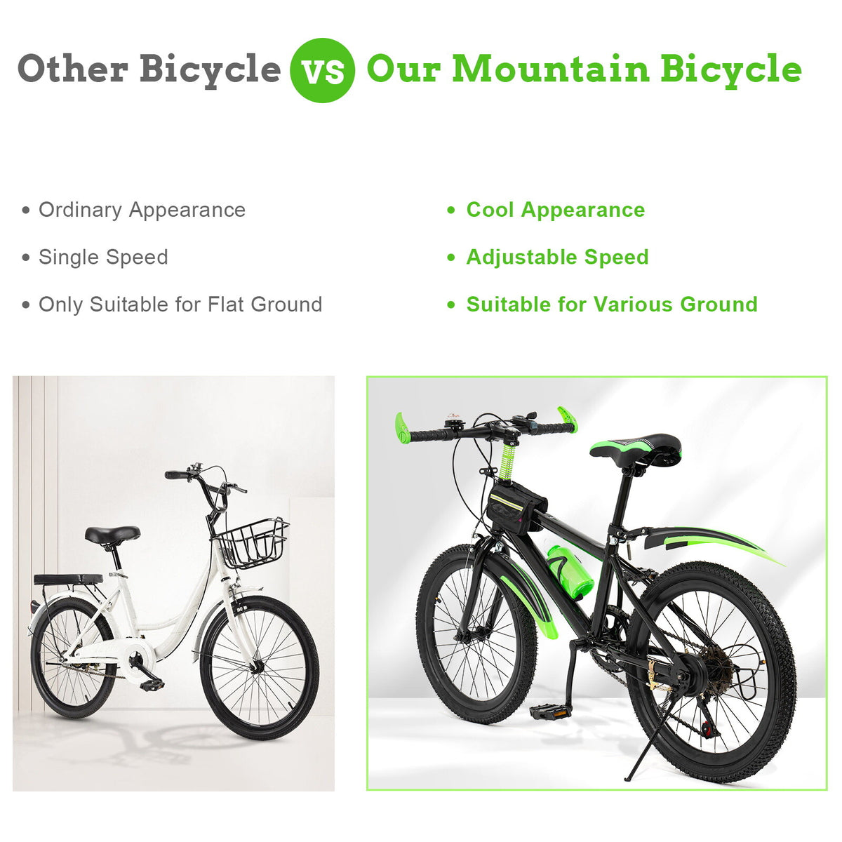 Kids Mountain Bike 20 Inch Bicycle with Adjustable Seat Multi-Speed Gears