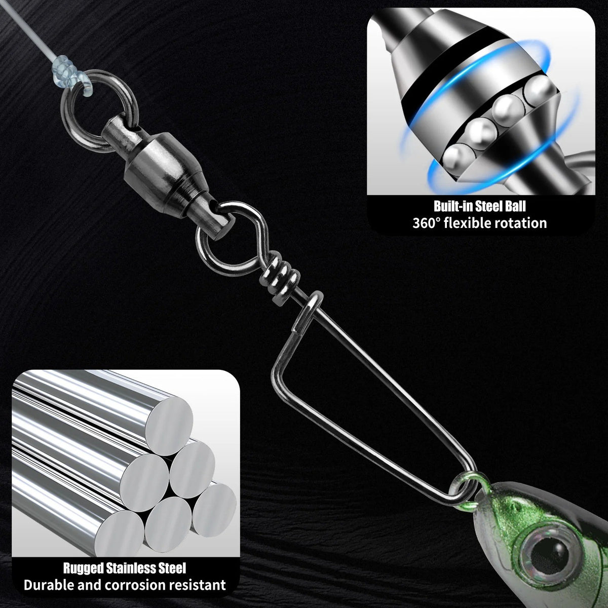 20Pcs Fishing Swivels with Coastlock Snap – Stainless Steel, Corrosion-Resistant