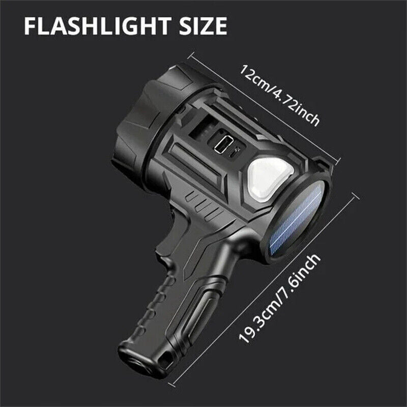 Bright Solar & USB Rechargeable LED Spotlight Flashlight - 900000000LM