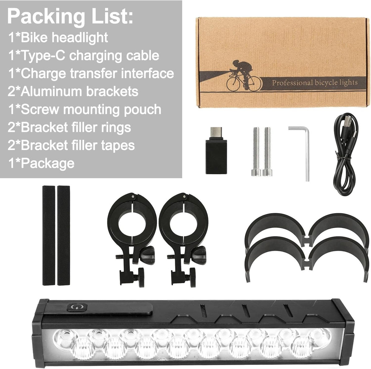 Rechargeable 4800LM Bicycle LED Light Bar with 10000mAh Battery for Night Riding