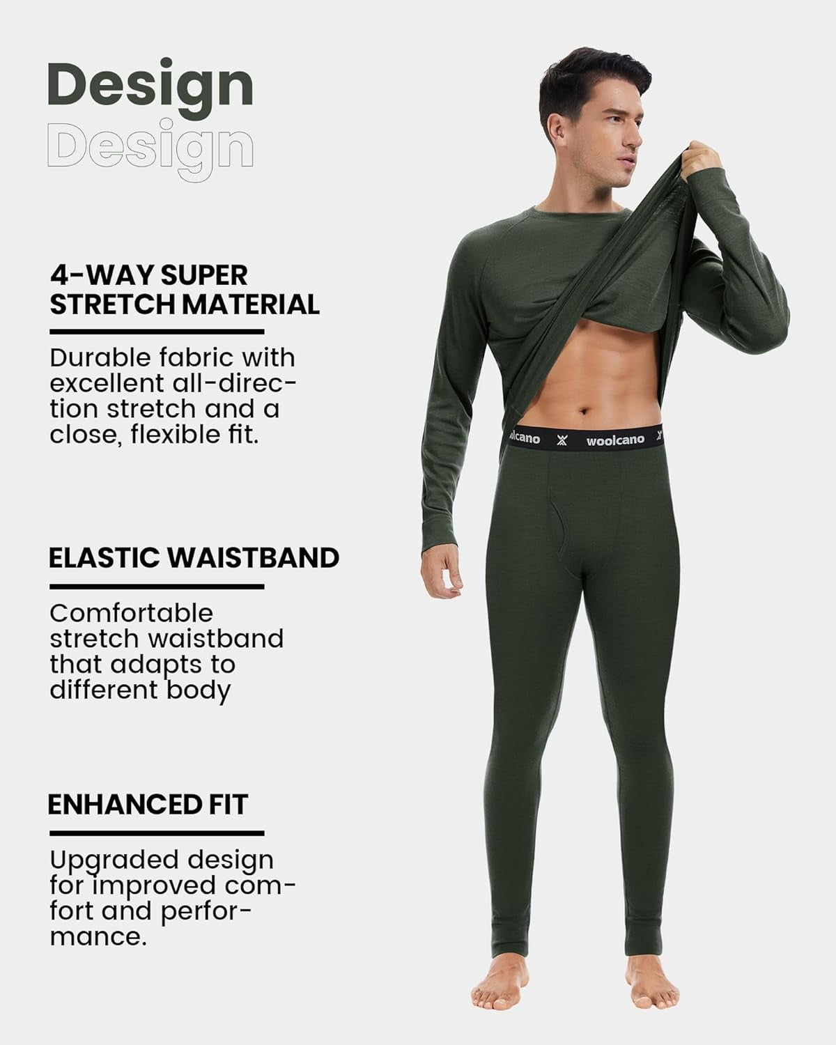 Men's Merino Wool Base Layer Set Thermal Underwear Midweight S-XL