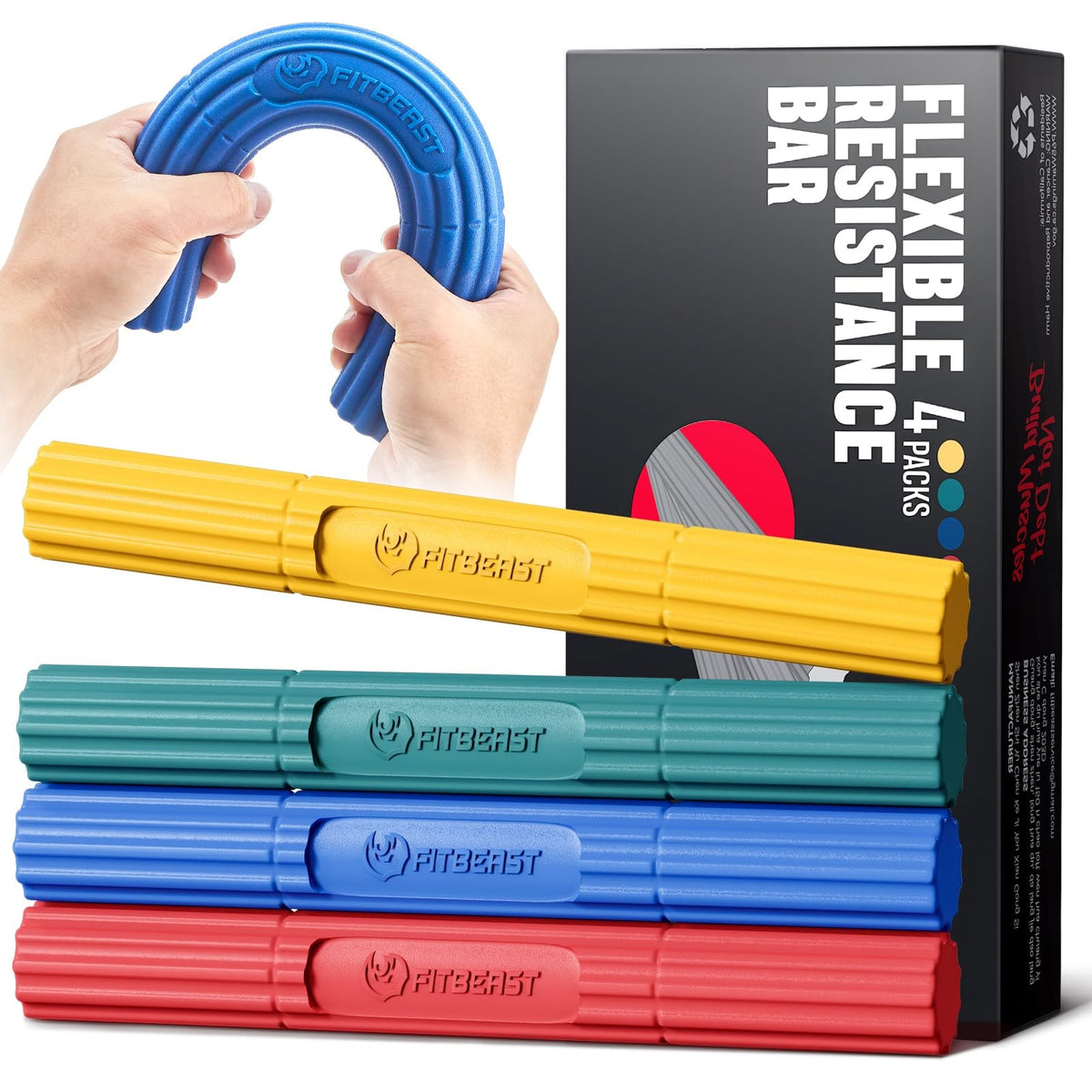 Hand Exerciser Bars Set for Physical Therapy and Strength Training – 4 Color-Coded Resistance Levels