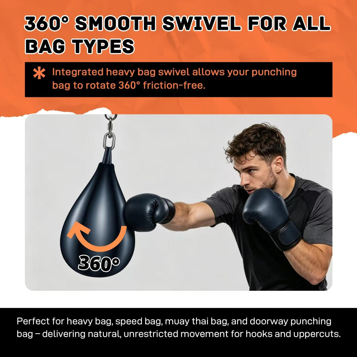 Heavy-Duty Stainless Steel 360° Swivel Punching Bag Hanger with Spring and Carabiners