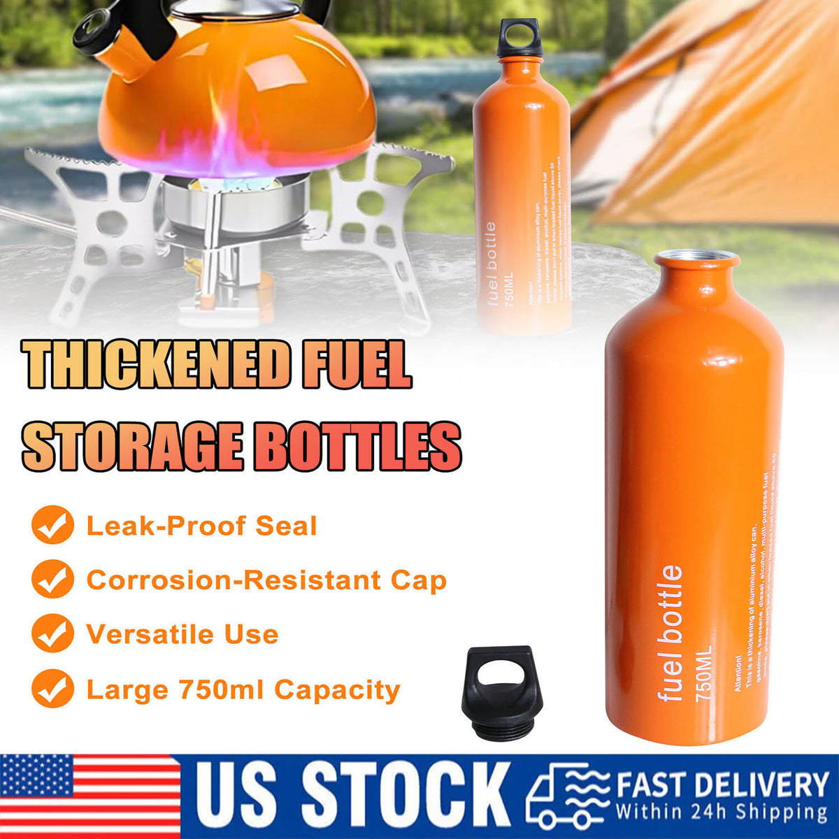 750ml Aluminum Fuel Bottle for Camping Hiking Outdoor Cooking Gasoline Alcohol