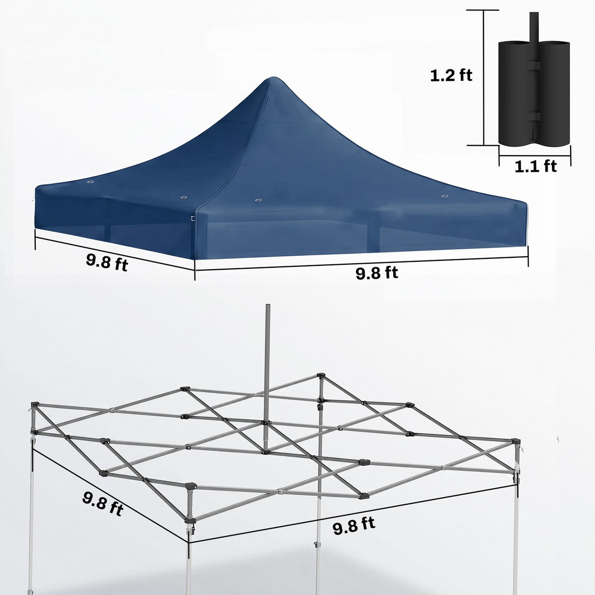 10' x 10' Pop Up Canopy Replacement Top with Weight Bags, Navy Blue