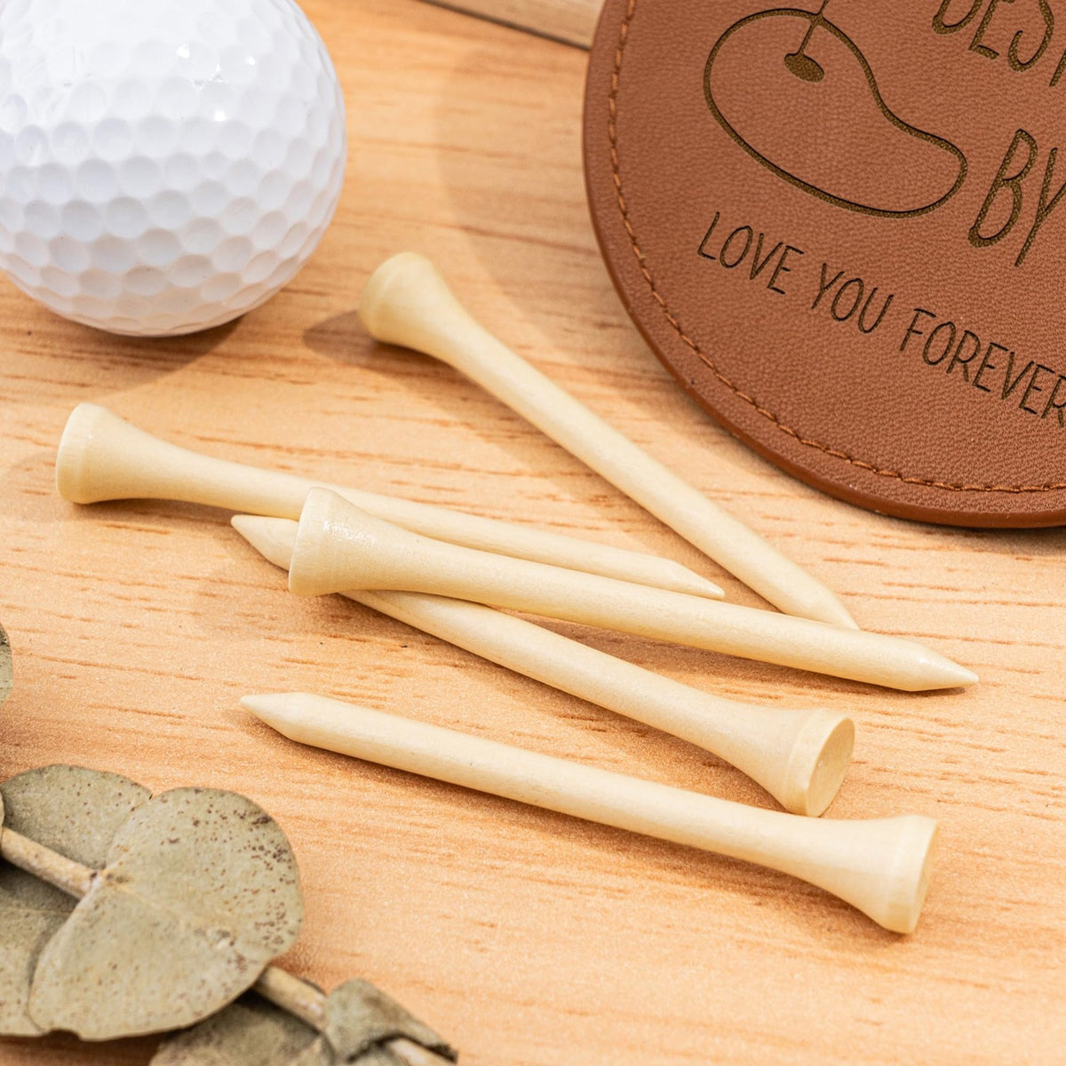 Golf Accessory Set for Fathers Day - Leather Tee Holder & Tees, Gift for Dad