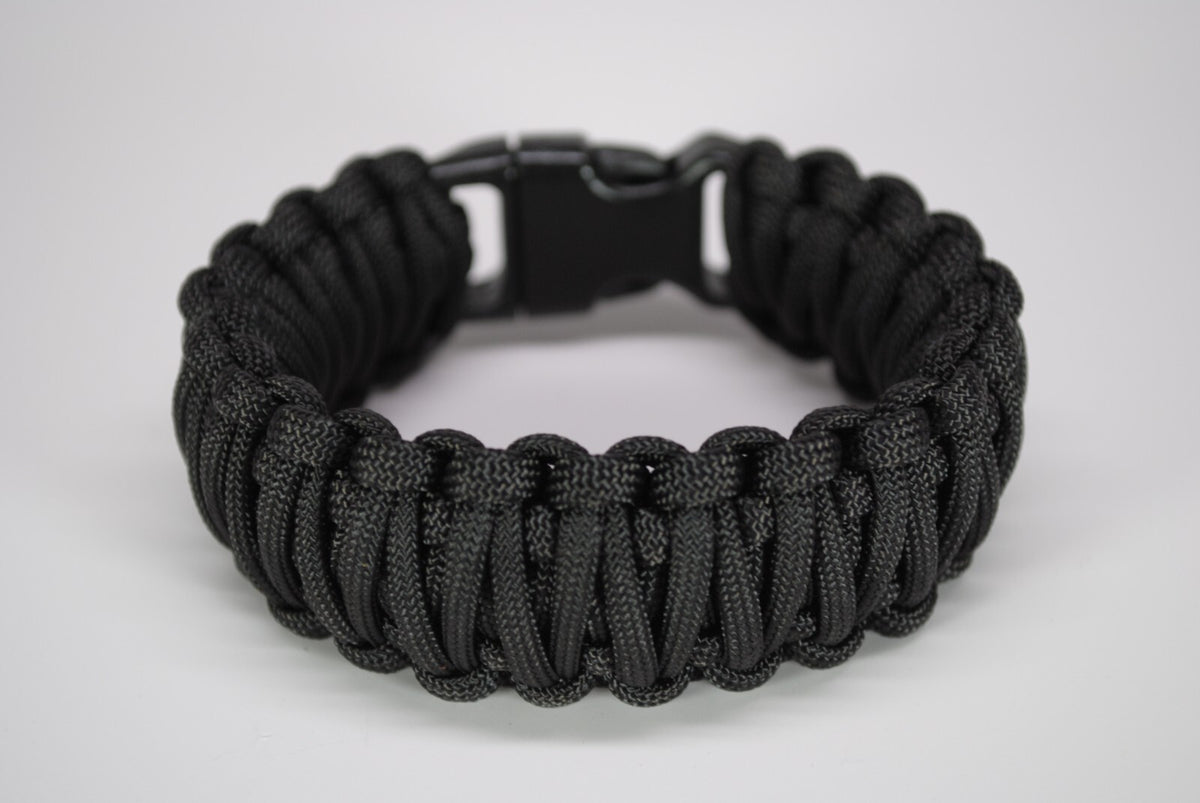 Paracord Survival Bracelet King Cobra Solid Black - Made in USA, Adjustable Sizes