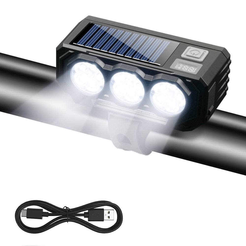 Solar USB Rechargeable Bike Light with Bright LED Beam & Loud Horn