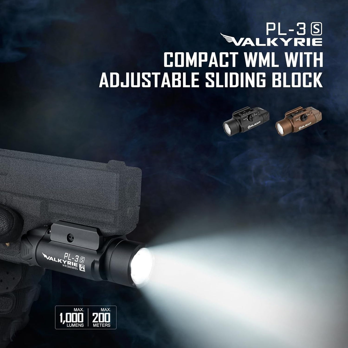 Olight Valkyrie PL-3S 1000 Lumen with Rail Mount - Desert Tan