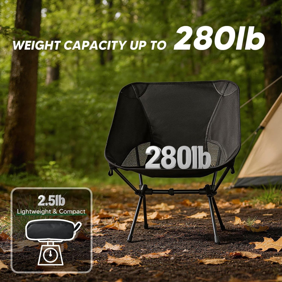 2-Pack Collapsible Camping Chairs with Carrying Bag for Outdoor Hiking and Camping