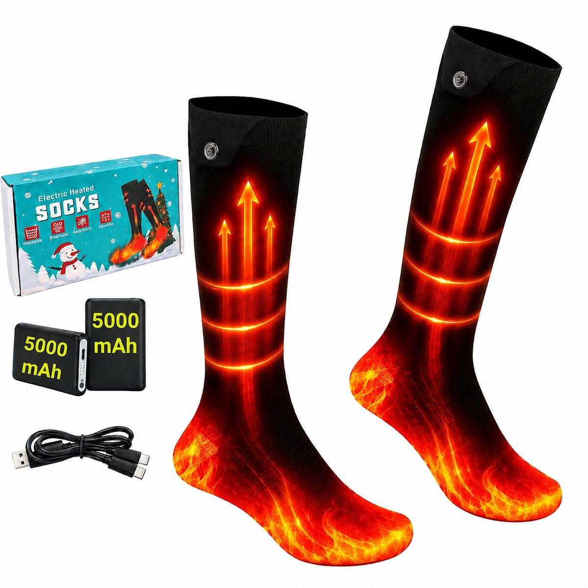 Rechargeable Heated Socks for Men & Women, 4 Heat Settings, Warm Feet