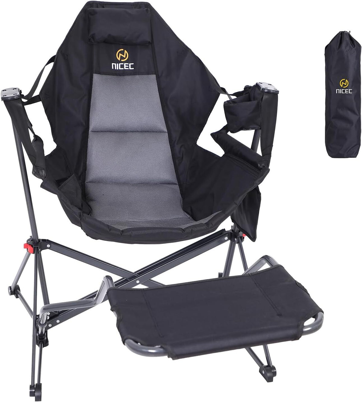 Hammock Camping Chair with Footrest, Rocker Swing Chair, Portable Outdoor Seat