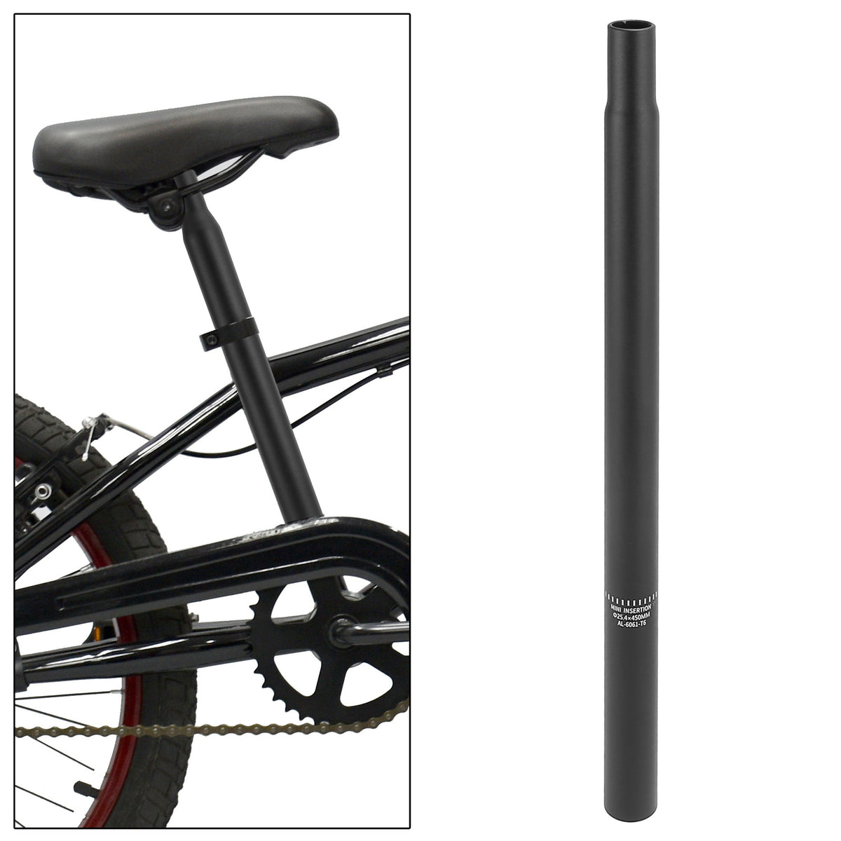 Aluminum Alloy Bicycle Seat Post 450mm x 25.4mm Without Scale Mark Black