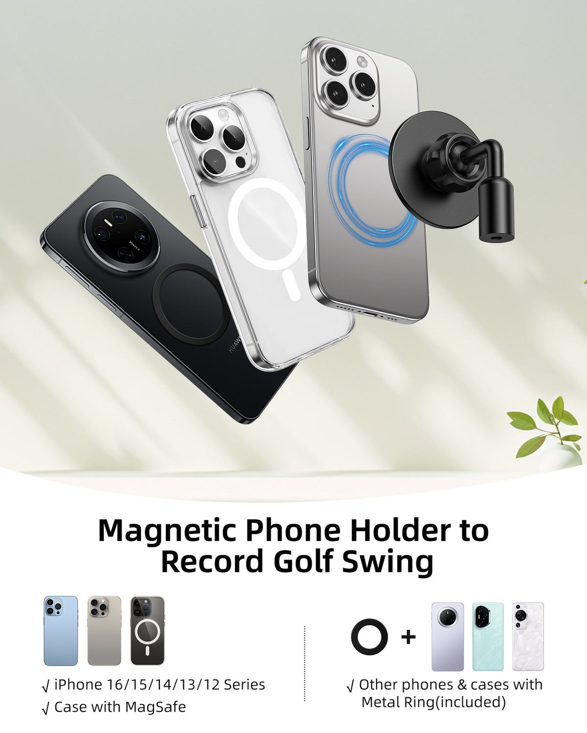Golf Swing Training Aid Monopod Tripod Selfie Stick with Magnetic Phone Holder