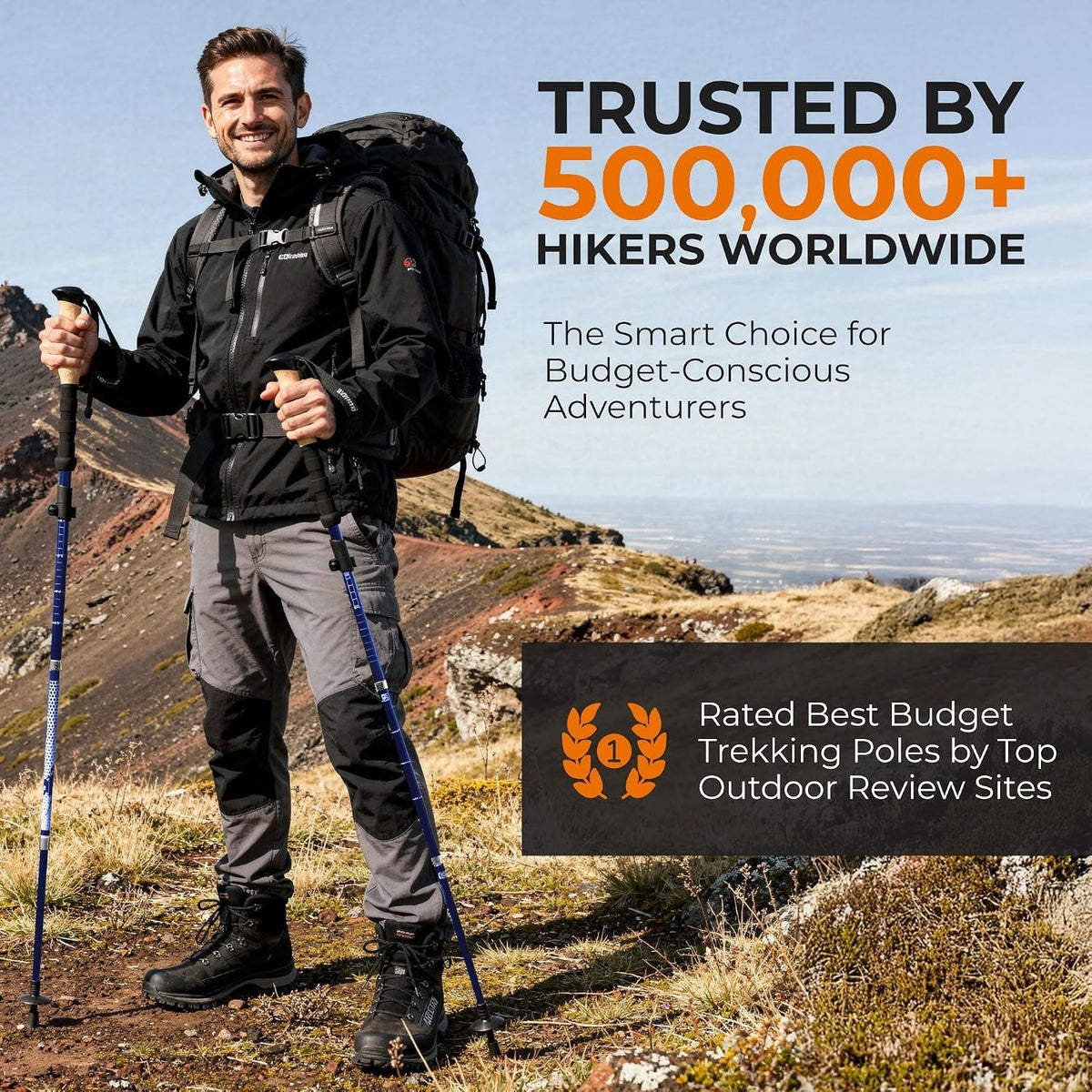 Lightweight Adjustable Hiking Poles Set - Trek-Z 2 Pack for Outdoor Support