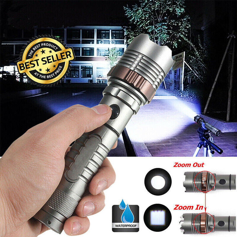 Rechargeable LED Tactical Flashlight 100M Waterproof Work Light 5 Modes