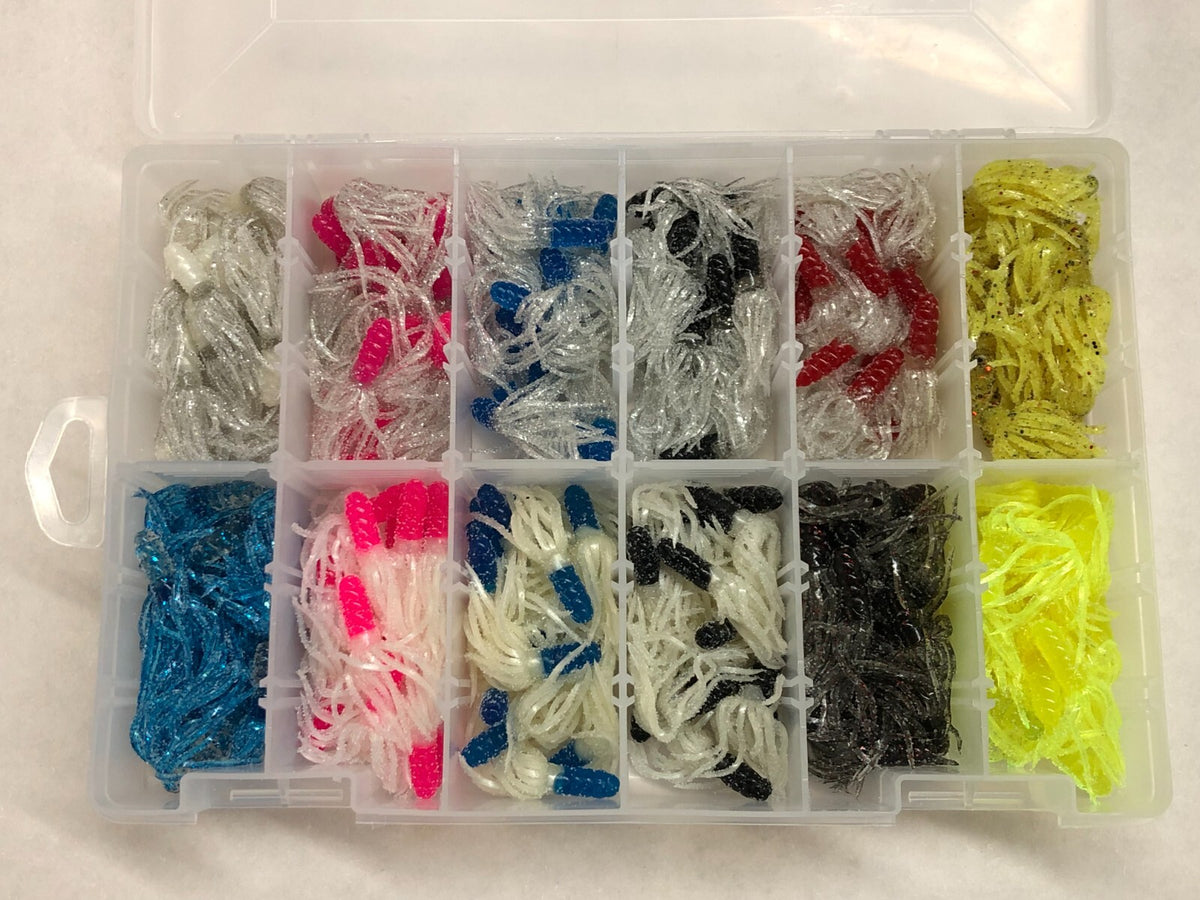 180 Piece Crappie Fishing Lure Kit with Flared Skirt Soft Plastics