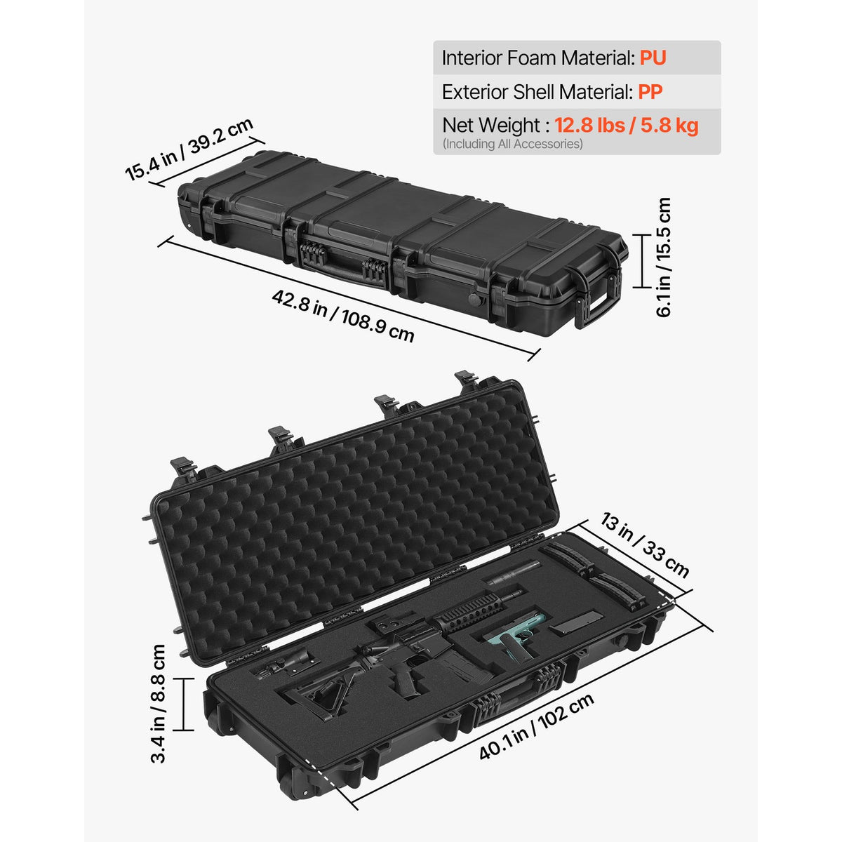 Waterproof Rifle Case with Custom Foam Storage - IP67 Black