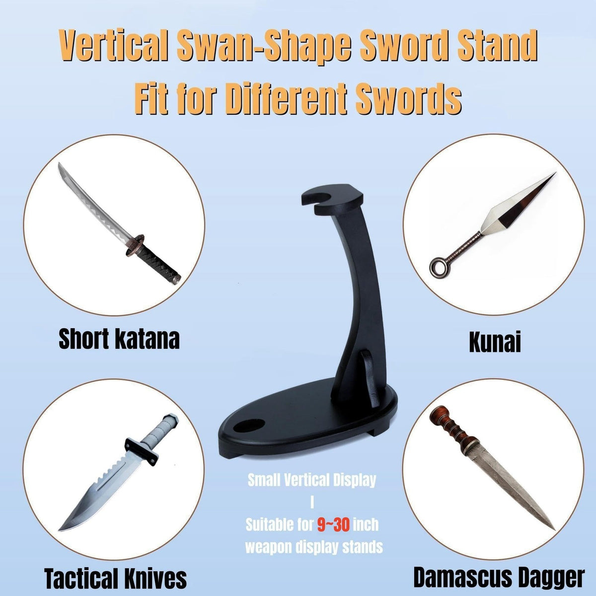 Small Vertical Samurai Sword Display Stand - Black Wooden Holder for Katana & Wakizashi