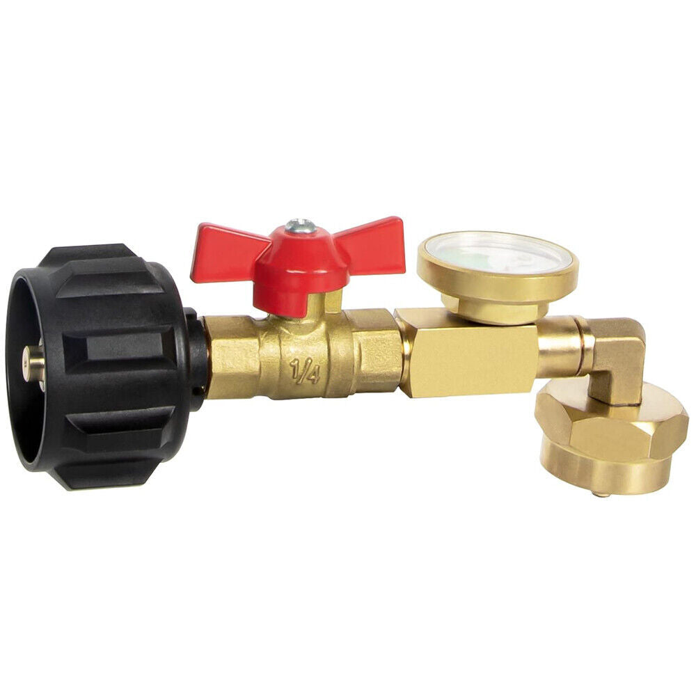 Propane Refill Adapter 20lb to 1lb with Valve & Gauge - Camping & Grilling