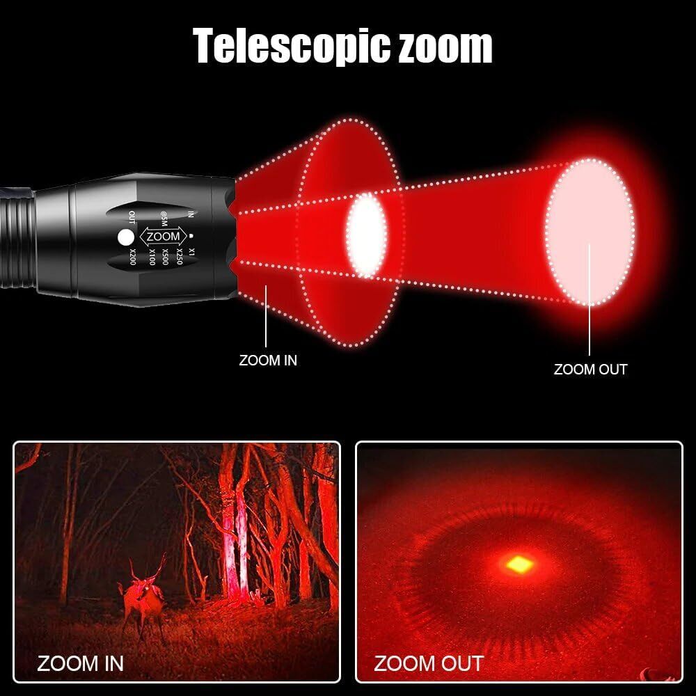 2-in-1 White and Red LED Flashlight with Zoomable Focus - Pocket-sized Torch