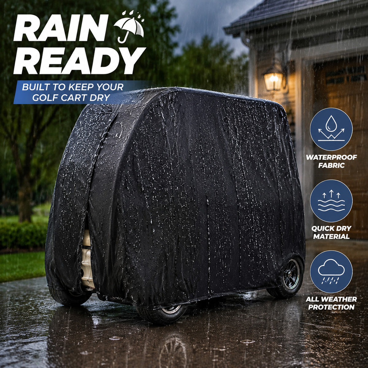 Heavy Duty Waterproof 4-Passenger Golf Cart Cover - UV & Windproof