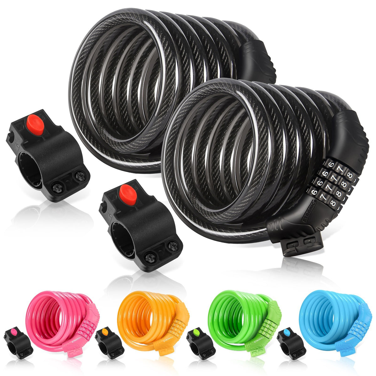 6 ft Bike Lock Cable with Resettable Combo - Anti-Theft Security, Braided Steel
