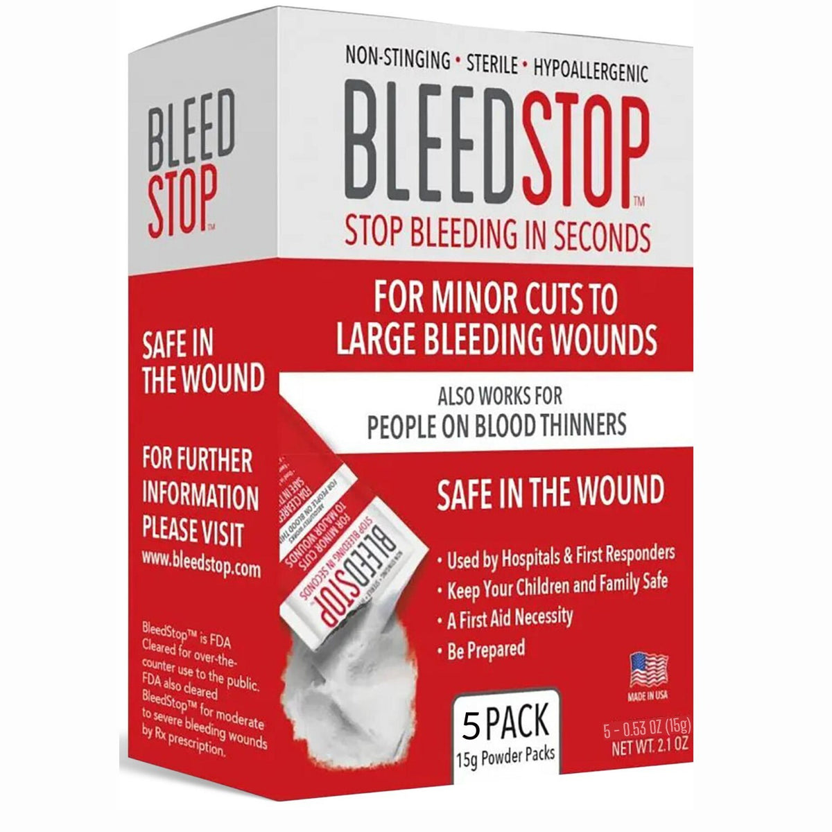 First Aid Blood Clotting Powder for Wounds & Bleeding Control - 5 Pack