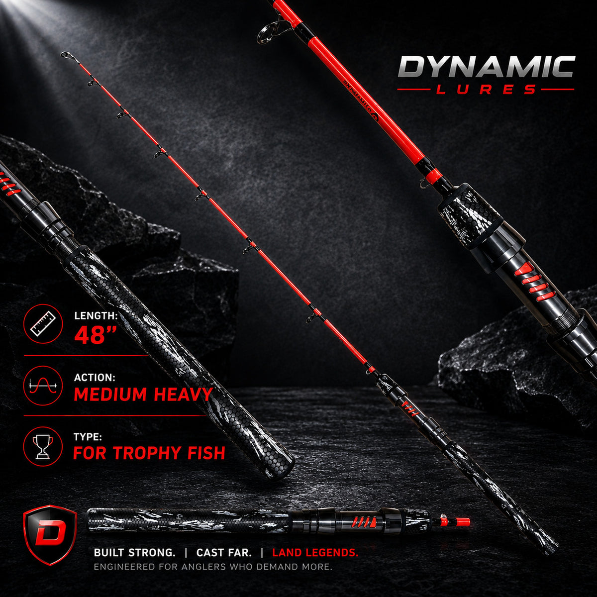 48-Inch Ice Fishing Rod for Trophy Lake Trout - Fiberglass, Spinning Reel Compatible