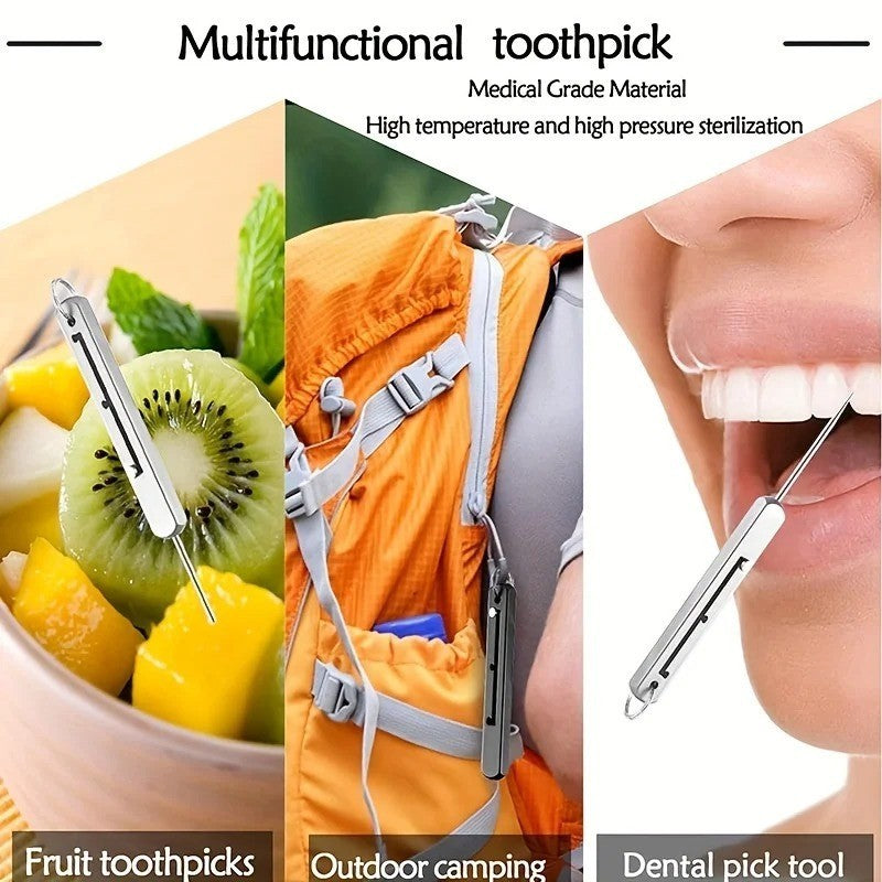 Portable Retractable Toothpick Keychain Steel Multi-Function Travel Toothpick