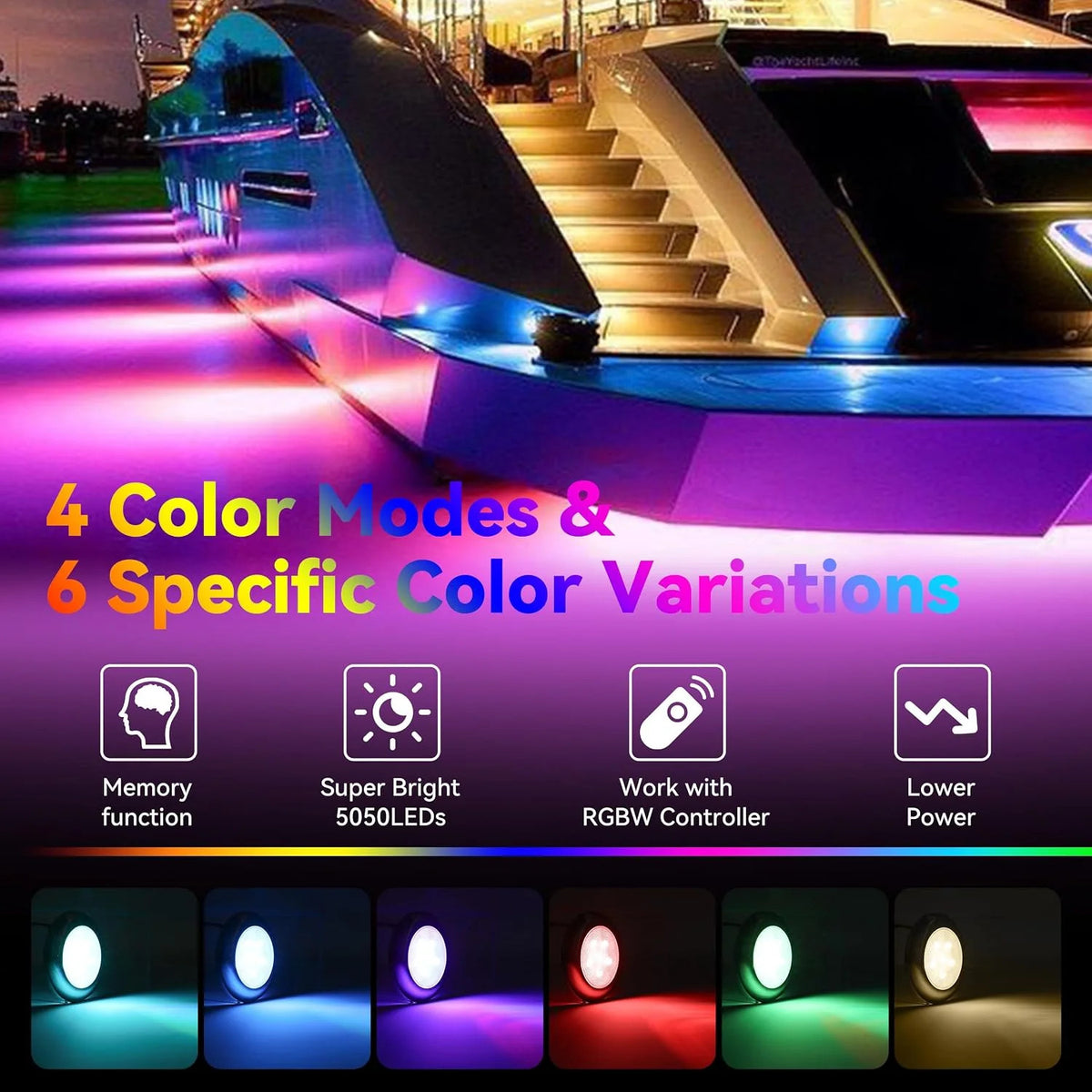 3-Inch Waterproof Marine RGBW LED Courtesy Lights Stainless Steel for Boats