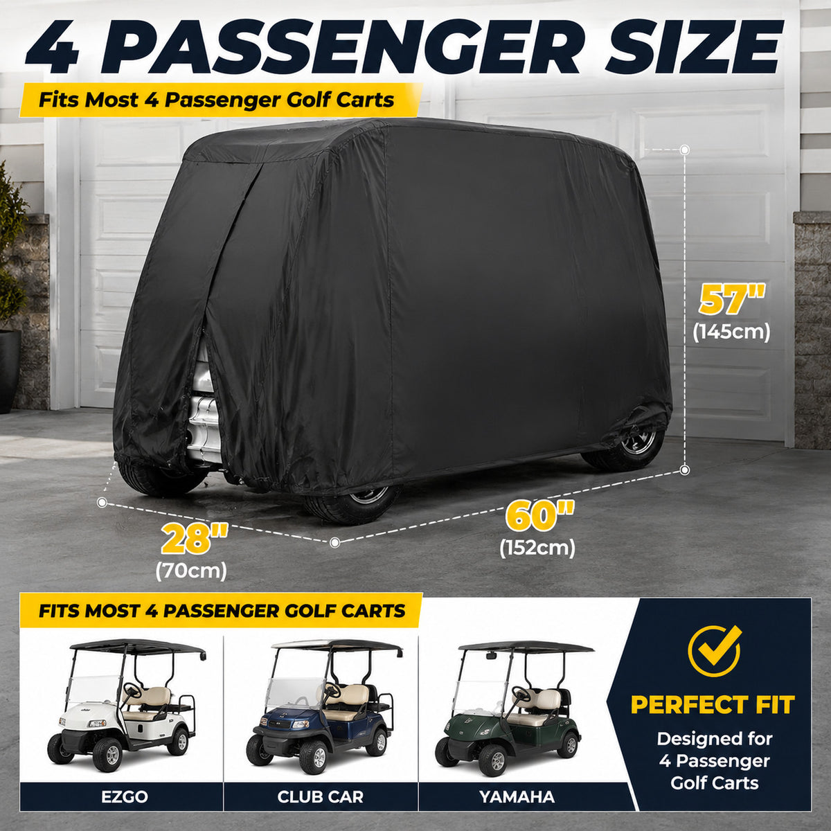 Heavy Duty Waterproof 4-Passenger Golf Cart Cover - UV & Windproof