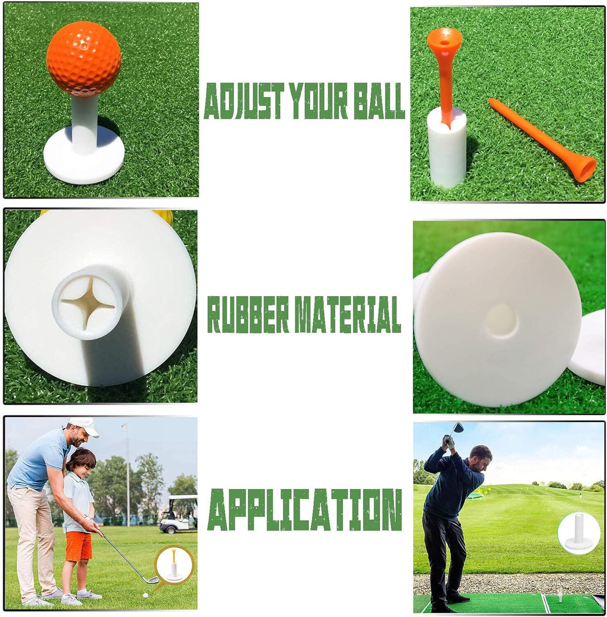 Rubber Golf Tees Set with Different Heights - Tee Holder for Driving Range & Practice