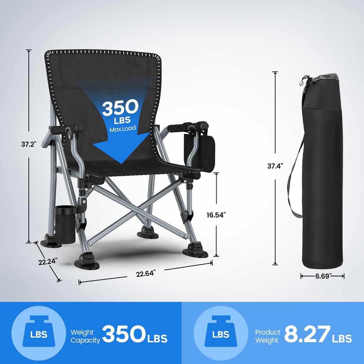 Heavy Duty Portable Camping Folding Chair with Cup Holder & Oversized Design