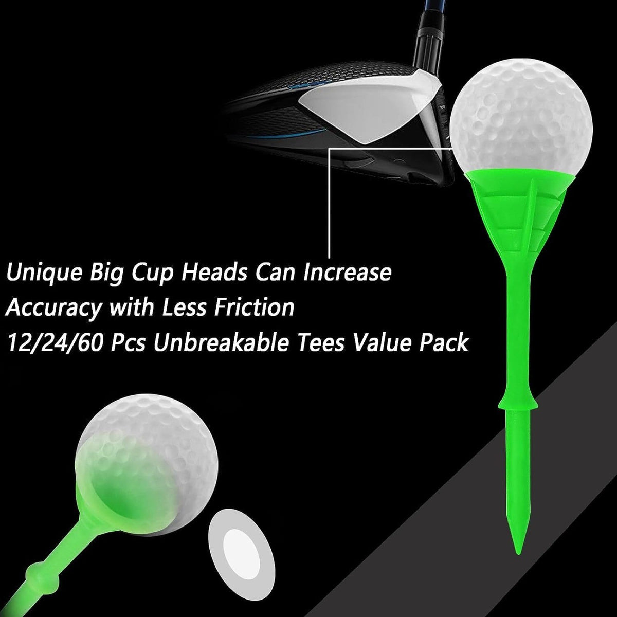 Premium Plastic Golf Tees 3 1/4 Inch Long Pack of 120 Durable Low Friction