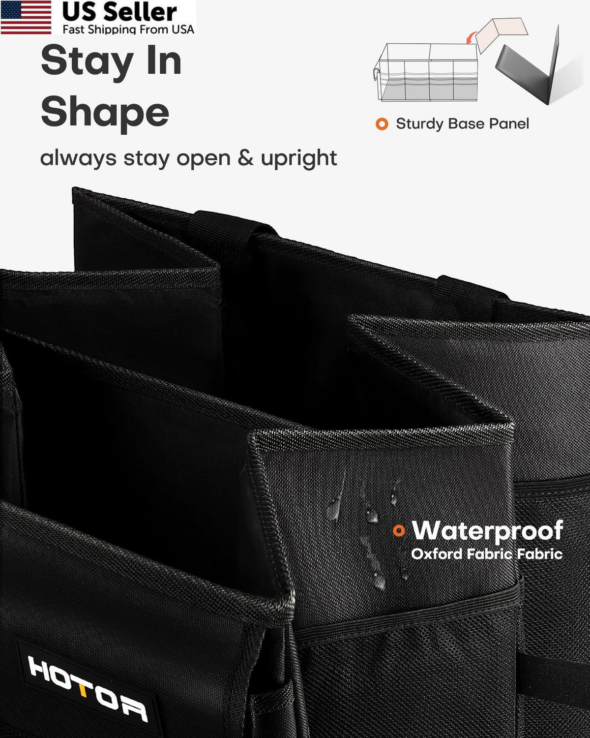 Medium Car Trunk Organizer with 2 Compartments - Durable Black Storage Bin