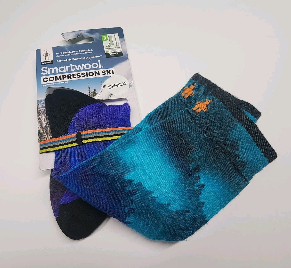 Merino Wool Ski Socks with Targeted Compression - Over The Calf, Forest Graphic, Medium