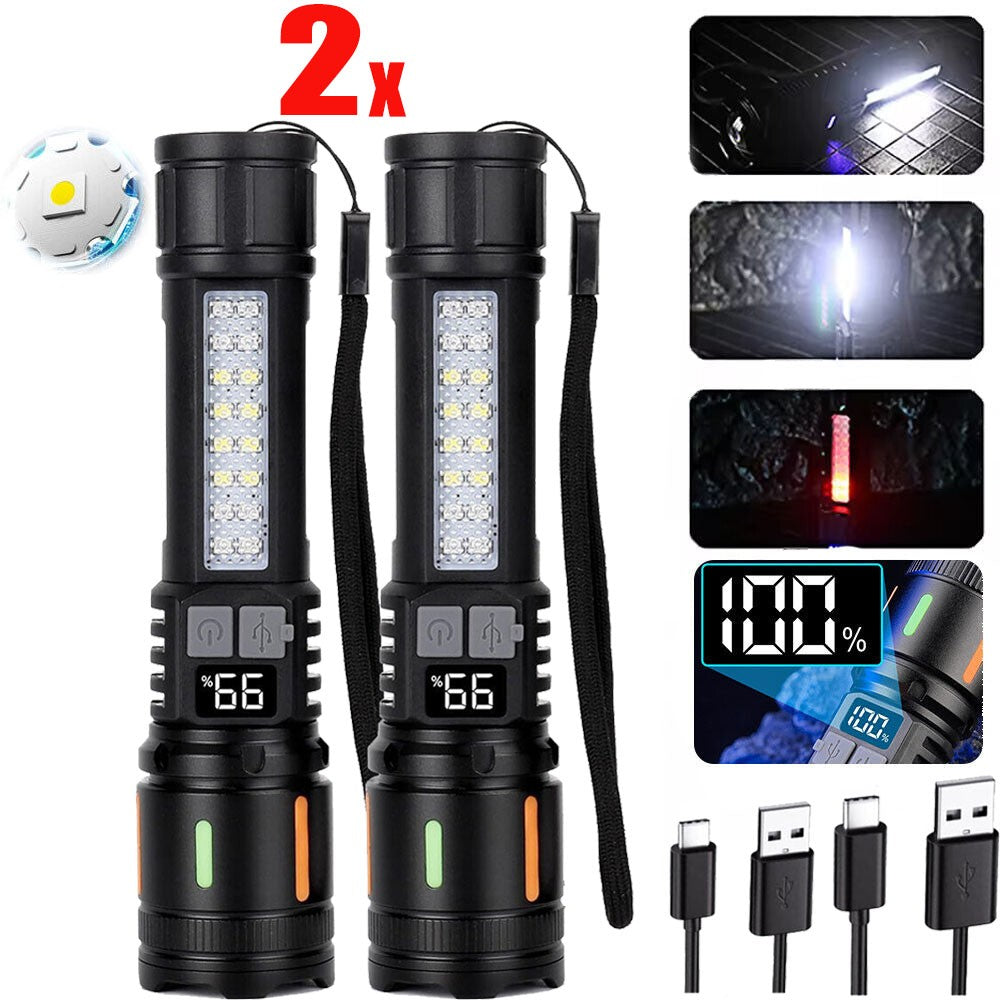 High-Lumen Rechargeable LED Tactical Flashlight 2 Pack - Waterproof & Multi-Mode
