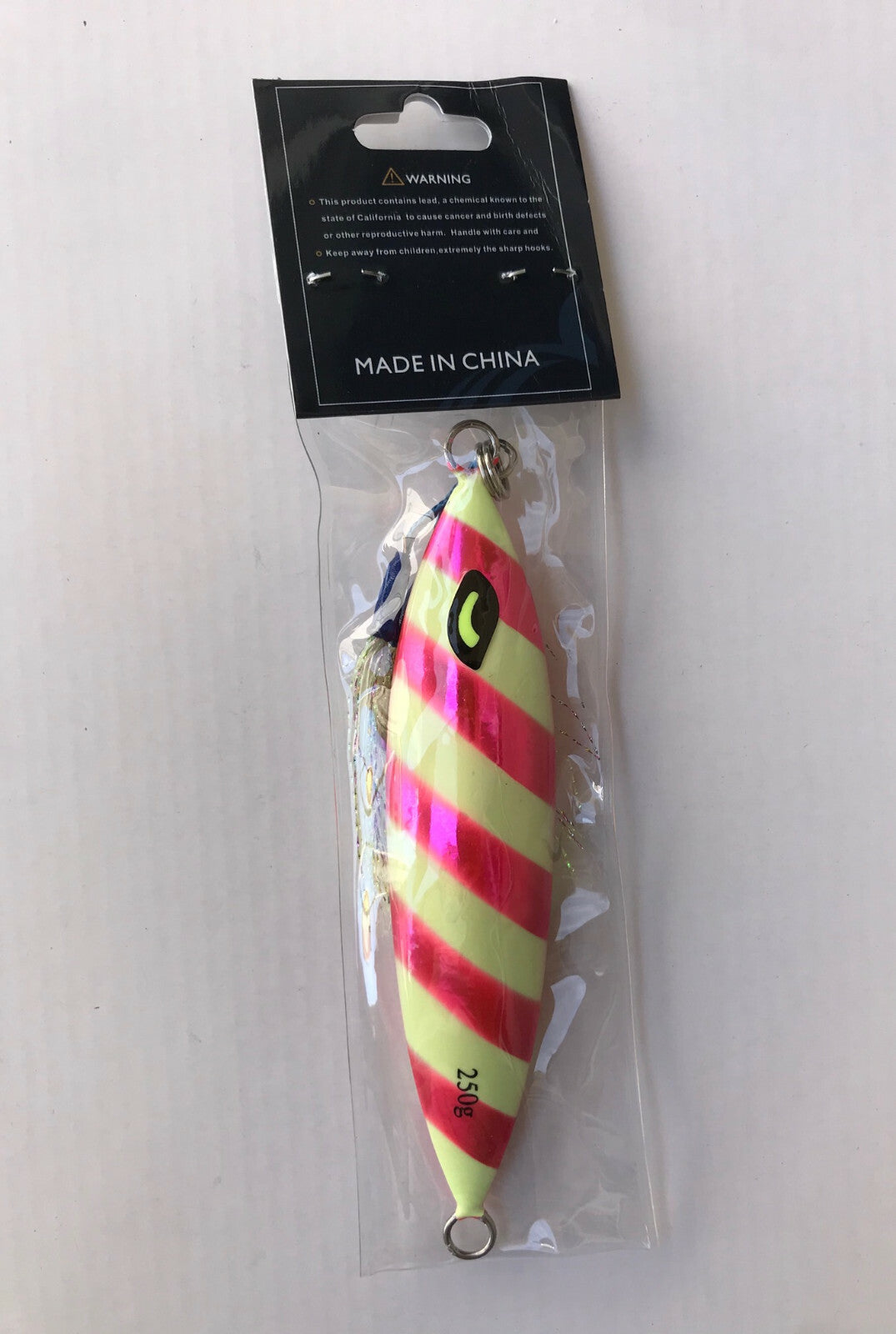 250g Lead Flat Slow Fall Fishing Jig Lure with Glow Assist Hooks - Saltwater Tackle