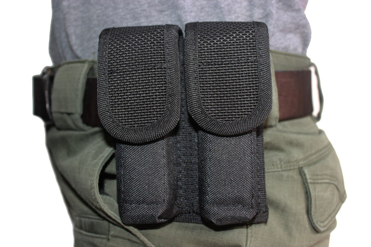 Double Magazine Pouch Holster for 9mm/40 Caliber Pistols - Tactical OWB Belt Carry