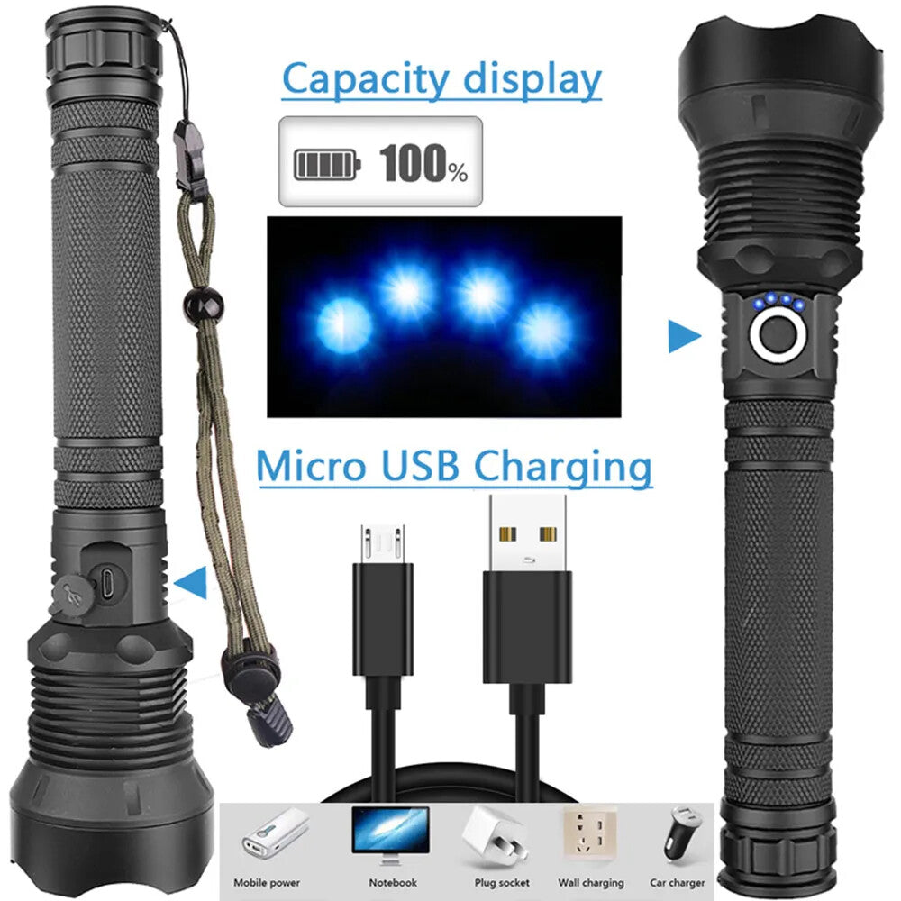 Super Bright Rechargeable LED Flashlight 90000 Lumens Tactical Torch with Zoom