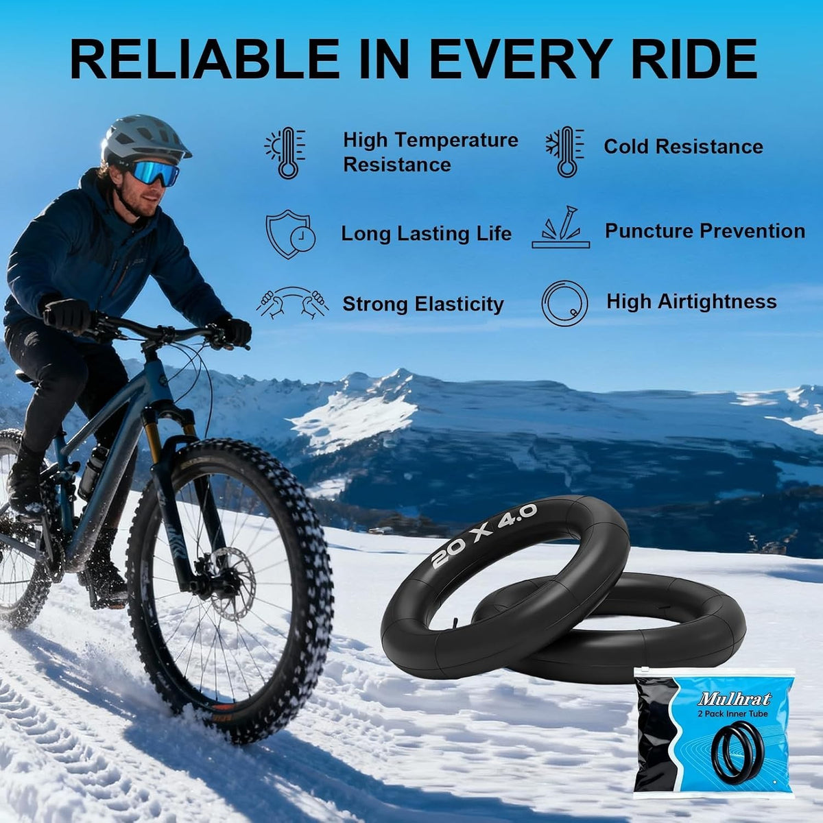 Fat Tire Inner Tube 20x4.0 & 26x4.0 Inch Set with Schrader Valve – E-Bike Compatible