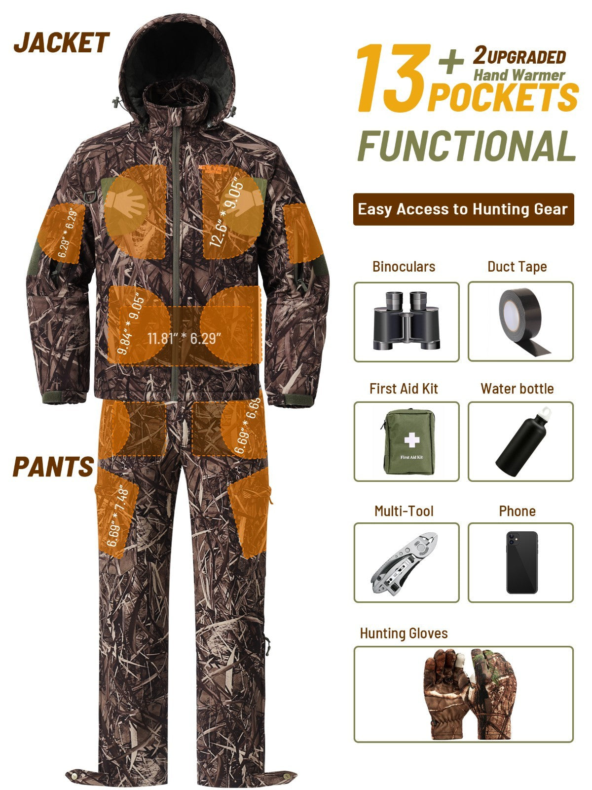Men's Insulated Camouflage Hunting Suit with Jacket and Pants Set for Cold Weather